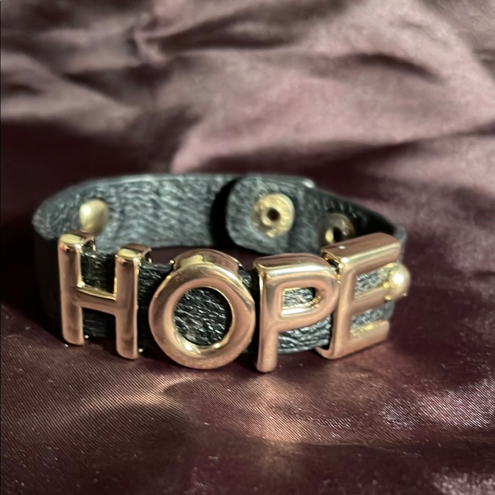 Black Leather Bracelet with Gold HOPE Letters